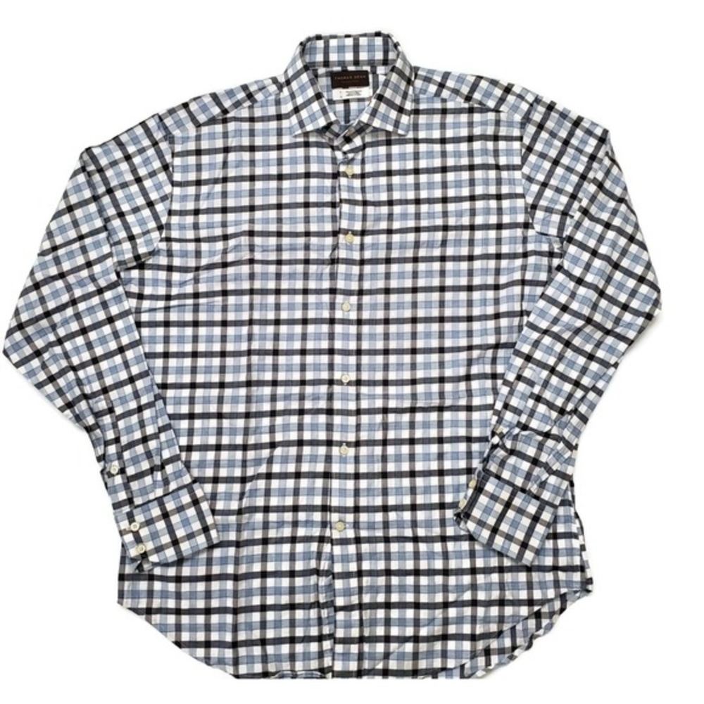 Thomas Dean Button Up‎ Shirt Men Large Long Sleeve Cotton Multicolor Plaid Check